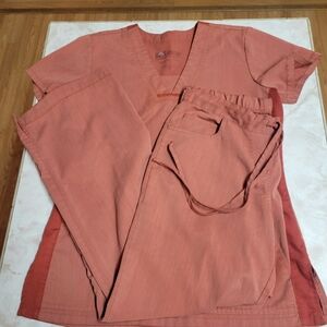 Grey's Anatomy Signature Scrub Set Coral Orange Small Top XS Pants Medical Scrub